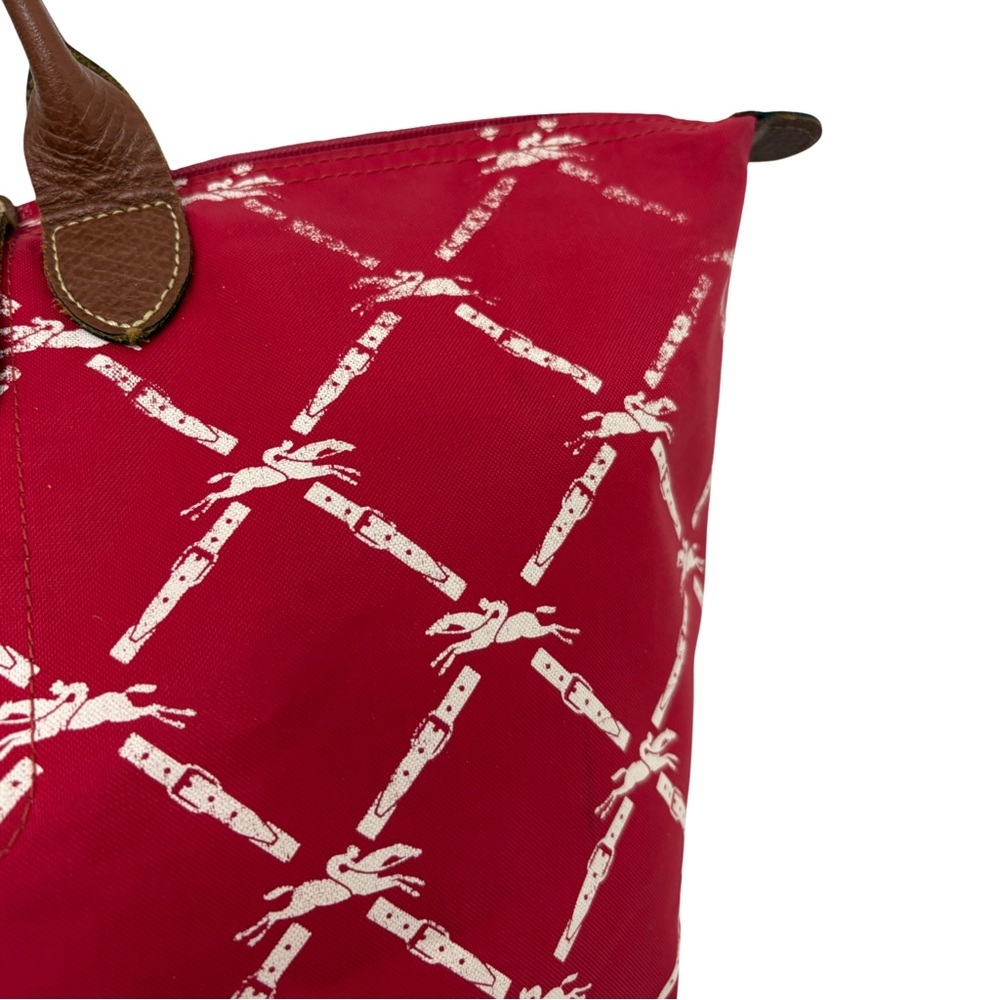 Longchamp Le Pliage Medium Band Signature Panther Print Nylon Shoulder Bag Red - Picture 5 of 16